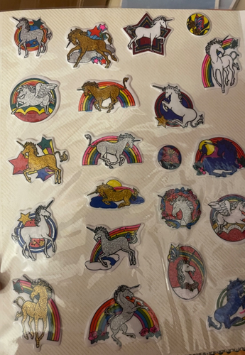 Adesivi vintage Puffy - unicorni glitterati, argento, arcobaleno - imperiale, pagina album