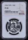 1956 Type 1 Proof Franklin Half Dollar 50c NGC PF68 - 100% White!