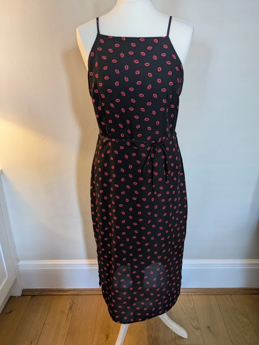 Robe Smockée Noire Oasis - Col Brodé Diamant - Taille UK 10 - Occasion Très Bon état