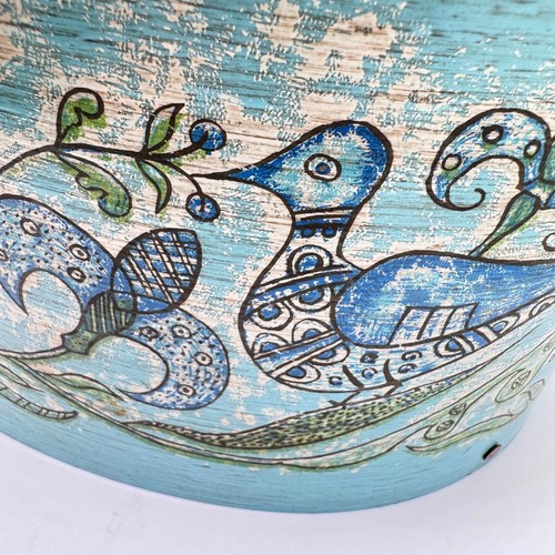 Hand-Painted Wilton-Lee Ltd. Blue Oval Bentwood Box Folk Art Angel Floral Vtg - Picture 14 of 15