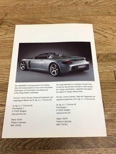 Porsche Carrera GT Soft Cover Dealer Brochure New A-2 - Picture 2 of 5