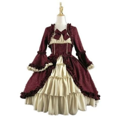 Femme Lolita Gothique Victorien Robe Ruche Nœud Soirée Vintage Style Déguisement - Photo 1/4