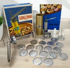 VTG SAWA 2000 Cookie Press Deluxe Sweden Metal Original Box 29 Pieces - Complete