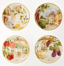 9.25” Soup/Pasta Bowl, Assorted Designs,Set of 4,French Country Ceramic Red