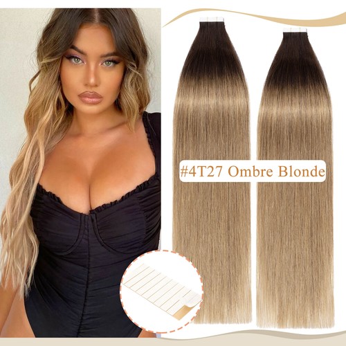 Invisible Tape in Hair Extensions 100% Remy Human Hair Skin Weft Balayage GREY M - Picture 99 of 106
