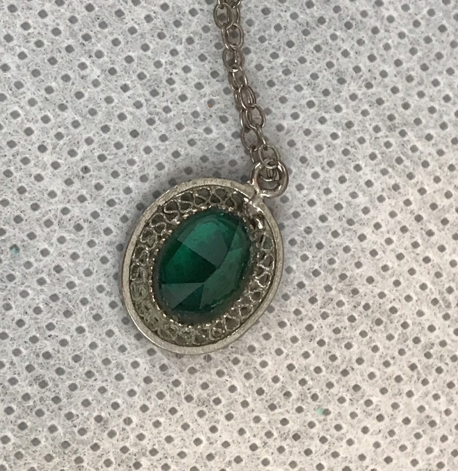 Winslow Non-Tarnish Green Stone Pendant Chain Necklace