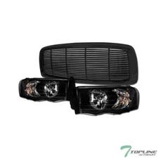 Topline For 2002-2005 Dodge Ram Black Headlights Signal+Horizontal Front Grille