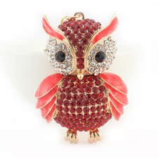 Red Owl Keychain Rhinestone Crystal Charm Cute Feather Bird Animal Gift 01311