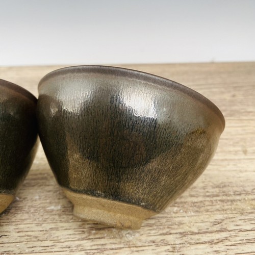 4.9” Chinese Antique Porcelain Song Jian Kiln Carved Poetry Pattern Cup A Pair - Picture 8 of 9