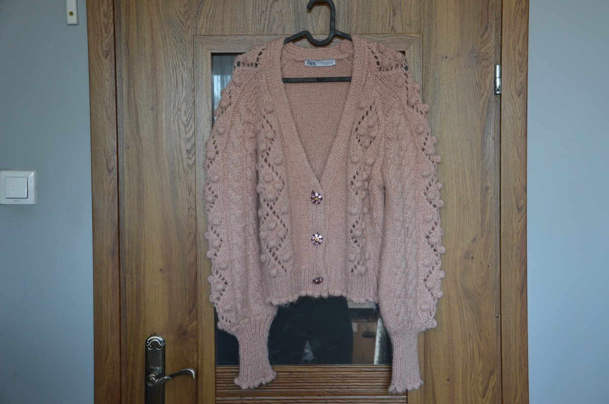 ZARA PINK TEXTURED WEAVE KNIT CARDIGAN JEWE LGEM CRYSTAL ZARA PINK TEXTURED WEAVE KNIT CARDIGAN JEWE LGEM CRYSTAL