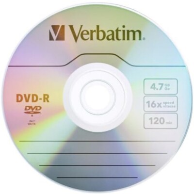 100 VERBATIM Blank DVD-R 16X 4.7GB 120 Min. Recordable Silver Branded Media Disc