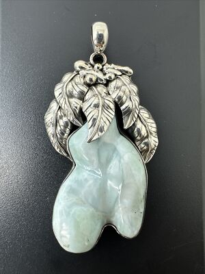 Larimar Dominikanische Republik Weinrebenblatt 925 Sterling Silber Anhänger #1063