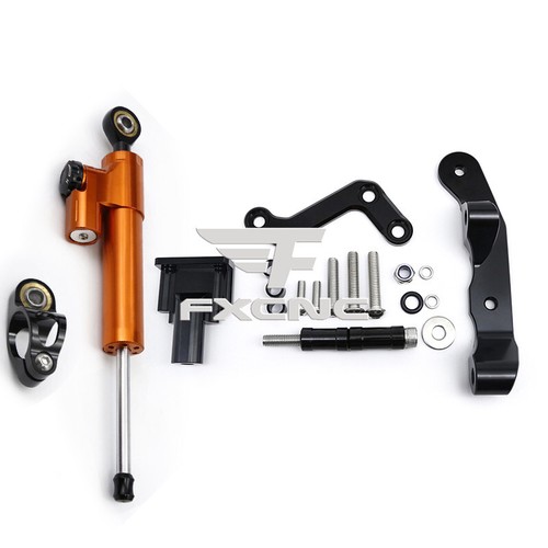 CNC Steering Damper Stabilizer Bracket Kit Mount For MT-03 2020-23 Black+Orange - Picture 1 of 22