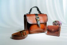 Handmade Wallet Handbag Bag set for women, genuine leather ,handmade Handbag