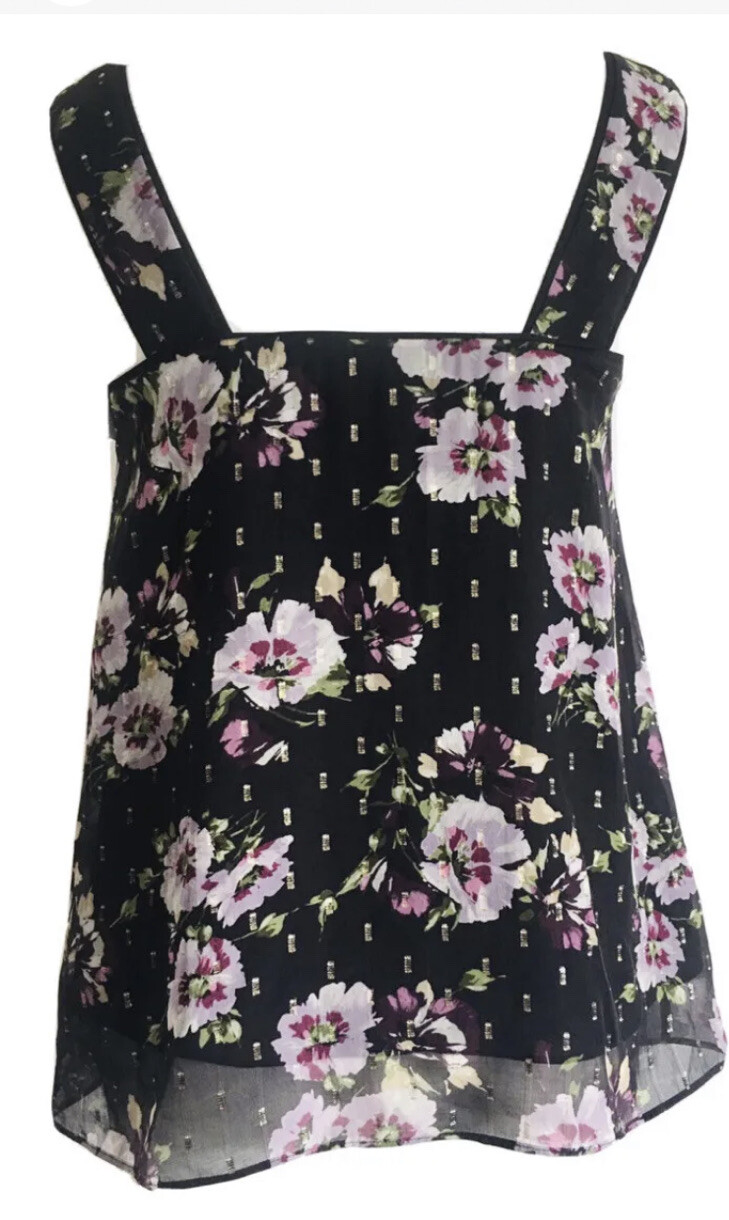 €50• MASSIMO DUTTI •Black Floral Silk Mix Vest Top Sz S . BNWT image 8