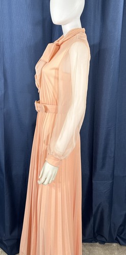 Maxi hostess anni 70 chiffon maniche trasparenti e fiocco figa vita 22-28” vintage elegante - Foto 14 di 22