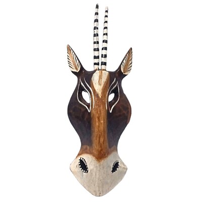 Antelope Safari Face Decorative Mask Hand Carved Hanger Wall Art Decor 8 inches