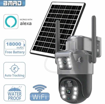 6MP Dual Len PTZ Solar Kamera Dual Screens PIR Human Tracking Outdoor WIFI Alexa