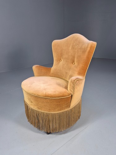 Vintage Danish Lounge Chair Gold Velour 1930s Boudoir Suite EB9136 VCLO - Picture 2 of 21