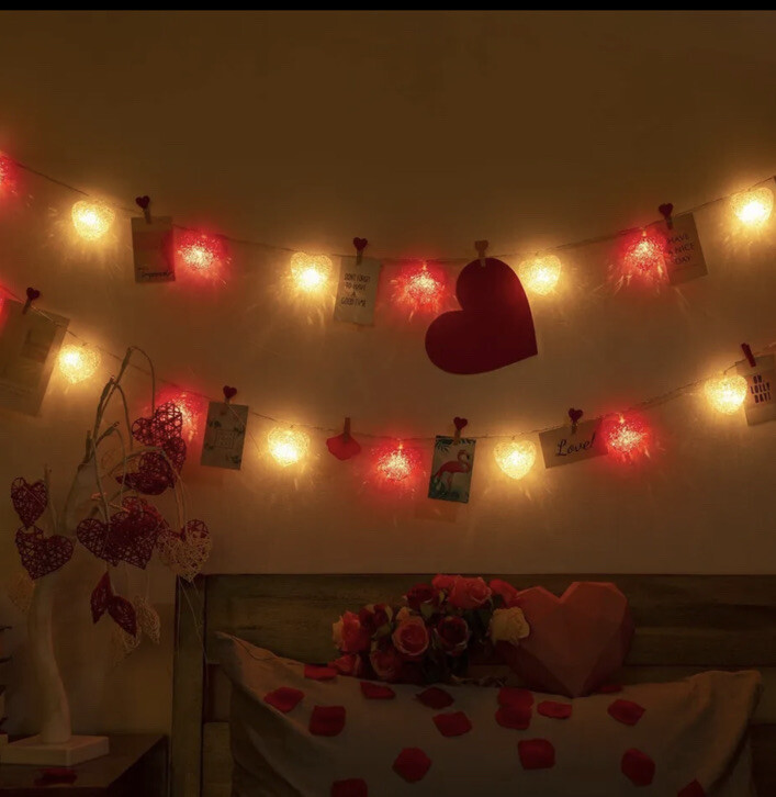 Valentine Love Heart Warm White And Red LED Indoor Fairy String Bedroom