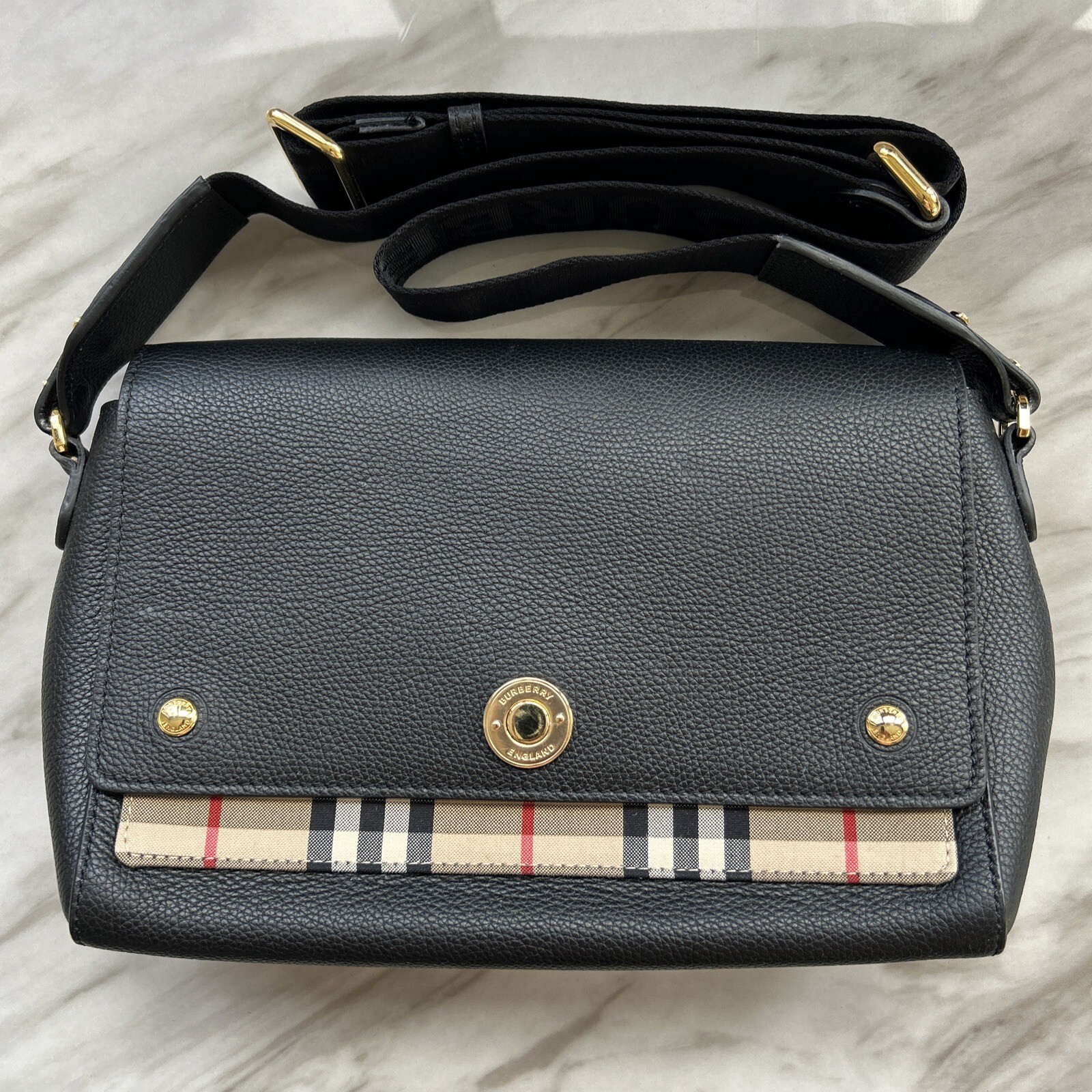 Burberry Note Crossbody Bag Leather with Vintage Chec… Gem