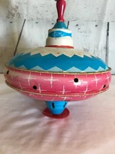 9" Metal Spinning Top Automatic Choral Top Wood Ohio Art Co. 1940's RARE!!