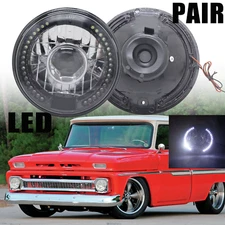 7" Inch PAIR LED Headlights Halo Lens White for Chevy C10 Camaro Pickup Truck