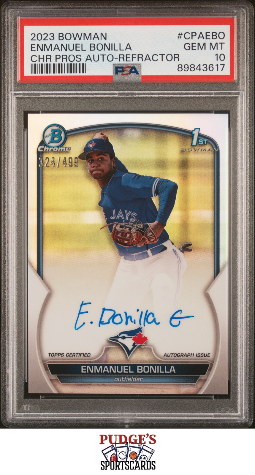 Enmanuel Bonilla 2023 Bowman Chrome Refractor Auto /499 #CPAEBO PSA 10 - K790