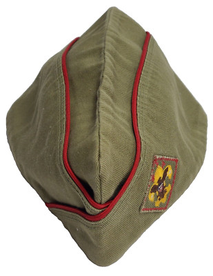 Vintage Official Boy Scouts of America Cap, Olive Color Large 7-7 1/8