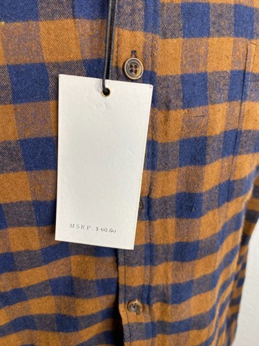 Camisa de franela TRULY para hombre grande a cuadros mostaza azul marino nueva con etiquetas - Imagen 10 de 22