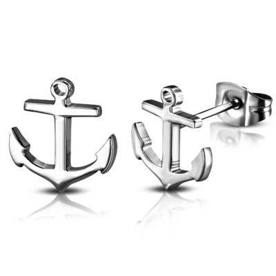 Stainless Steel Nautical Marine Anchor Stud Earrings Fast Shipping