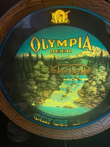 Rarität Variante OLY ON TAP Olympia Bier Bewegung Wasserfall Bar Fass Leuchtschild - Bild 3 von 24