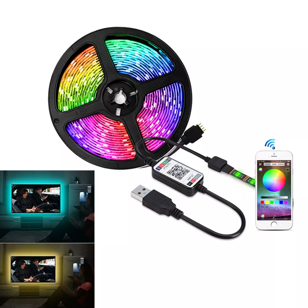 USB Powered 1m 2m 3m 4m 5m RGB LED Strip Lights Wireless Bluetooth Control Light