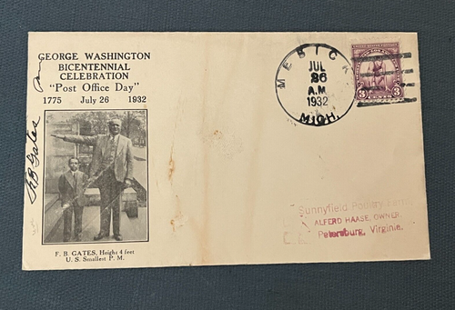 1932 MESICK MICHIGAN SIGNIERT US KLEINSTER POSTMEISTER FB TORE! ZWERG KLEINE PERSON