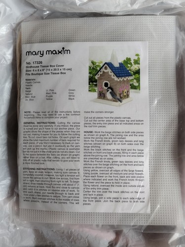 NEW Mary Maxim Birdhouse Tissue Box Cover Plastic Canvas Needlepoint Kit 17326 - Picture 3 of 8
