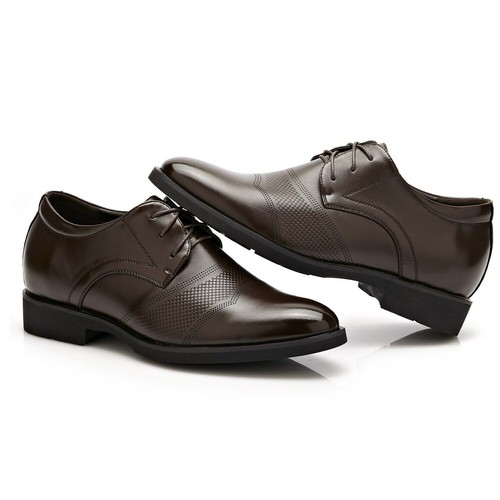 Zapatos Oxford con cordones para hombre cuero PU elevados ascensor zapatos formales - Imagen 4 de 26
