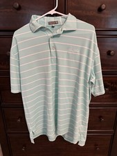 Peter Millar Summer Comfort Men's L Sea Island Golf Green Tech Stripe Polo Shirt