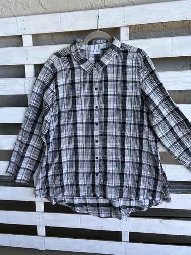 Habitat Clothes Crinkle Black White Button Front Blouse Artsy Size Large - Picture 7 of 15