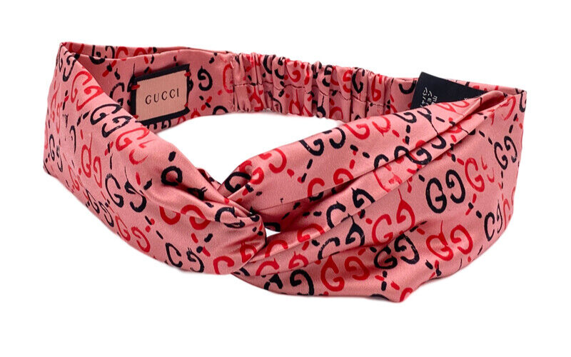 GUCCI GG Ghost Silk Headband 448167 Pink Black w/Box | eBay