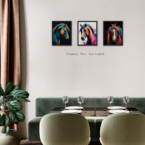 Set of 4 Wild Horse Watercolor Prints - Rustic Canvas Wall Art Decor for Home, B - Picture 5 of 7