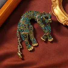 men's full rhinestone leopard brooch animal clothing accessories pins jewelry