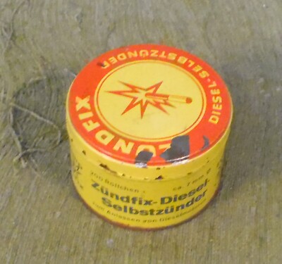 Alte Dose , Blechdose , Zündfix Diesel Selbstzünder , rund 10 cm , H 7 cm