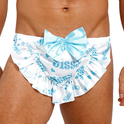 Mens Sissy Satin Briefs Print French Maid Frilly Panties Crossdress Underwear - Picture 23 of 153