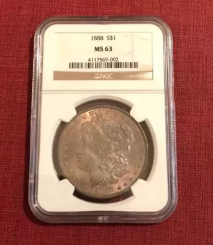 1888 Morgan Silver Dollar NGC MS63 Gold Toning!