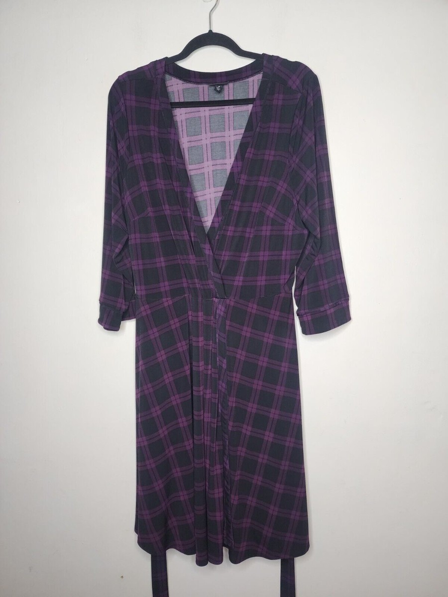 torrid purple plaid dress Torrid 3 Purple and Black Plaid Checkered Faux Wrap Dress Stretch