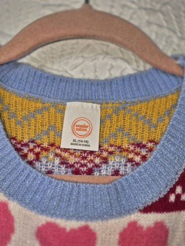 Girls Pullover Sweater Wonder Nation XL (14/16) Multicolor With Hearts New - Picture 5 of 6