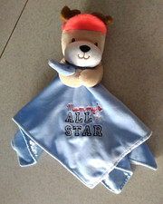Mommy's All Star Puppy BABY Security Blanket Blue Satin Velour RATTLE OKIE DOKIE
