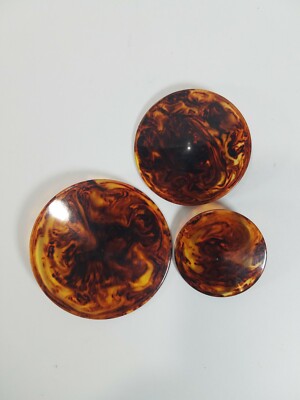 Bakelite Root Beer 3 Coat Buttons Faux Tortoise Shell Graduated  2 5/8'' - 1 5/8''