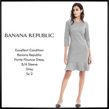 EUC! Banana Republic, Ponte Flounce Dress, 3/4 Sleeve, Grey, Sz 2