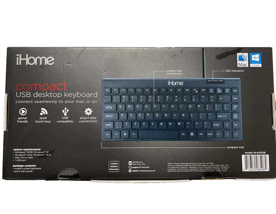 iHome IH-K1010B Compact USB Corded Keyboard (Black) - Image 2 of 3